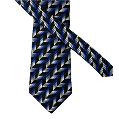 Corbata XMI Platino Para Hombre Azul Negra Geométrica Talla Única Seda Diseñador Clásico Foto 1 de 4