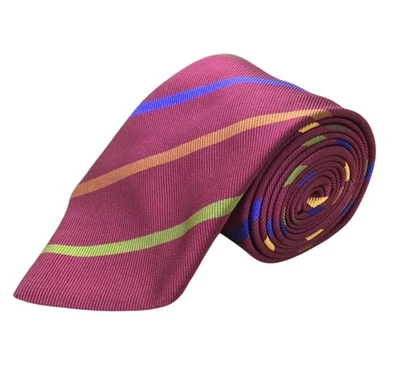 Corbata Paul Stuart Borgoña Seda Rayas Acentos Multicolor Diseño Clásico Foto 1 de 4