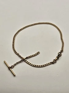 Vintage T-Bar Gold Filled GF Pocket Watch Chain Albert Slider Swivel FOB 14" - Bild 1 von 9