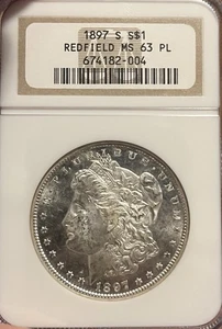 1897-S Redfield Pedigree NGC MS63 PL Prooflike Morgan Silver Dollar - Picture 1 of 4