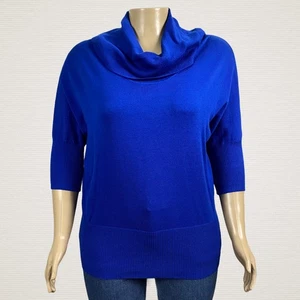 Fashion Bug Bright Blue Draped Cowl Neck 3/4 Sleeve Sweater 0X PLUS 14W Cotton - Picture 1 of 8