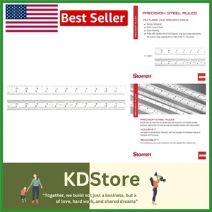 12" Spring Tempered Steel Rule with Satin Chrome Finish & Dual Graduations - Picture 1 of 10