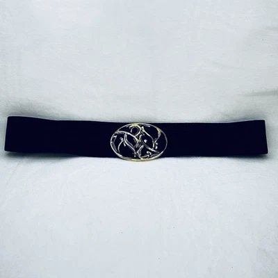 Vintage 80’s Nan Lewis Statement Stretch Belt Black And Gold Tone Oval Buckle - Image 1 of 4