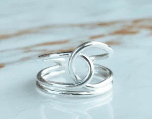 Knot Thumb Ring Silver Micro GS Band & Statement Ring Handmade Jewelry Gift Her - Picture 1 of 3