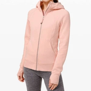 Lululemon Scuba Hoodie Full Zip Size 8 Light Cotton Fleece Pink Mist Hip Length - Picture 1 of 14