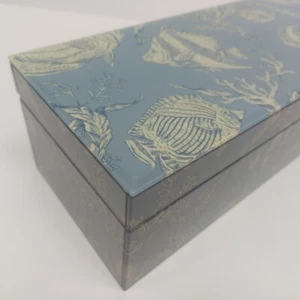 Vintage Nicole Miller Home Glass Jewelry Trinket Box Fish Nautical Design - Picture 1 of 18