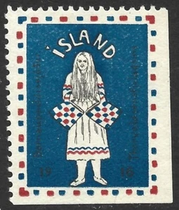 Iceland 1916 Female Figure Xmas Seal Cinderella #7 F/VF Unused (No gum) - Picture 1 of 2