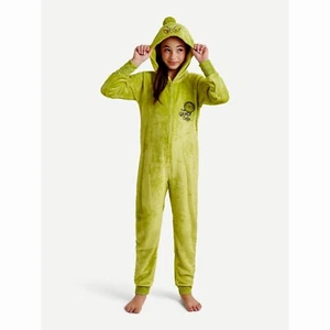 Kids The Grinch One Piece Pajamas Union Suit Christmas Costume Justice Girl 5-18 - Picture 1 of 5