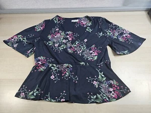 Monsoon Elize Cluster Floral Wrap Top Flared Short Sleeves Size 14 - Picture 1 of 8