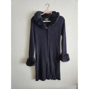 Y2k Georgiou Studio Women's Faux Fur Trim Long Sweater-Small Boho/Indie/Fall - Picture 1 of 5