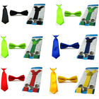 Child Kid School Boy Solid Tie Necktie Bowtie Elastic Y-Back Suspender Brace Set