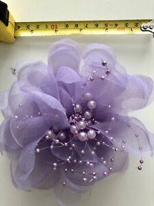Lilac Flower Feather Mesh Fascinator Corsage Bead Hair Clip