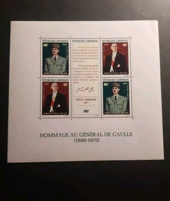 Sello Gabón África Bloque General Charles De Gaulle No. 17 Nuevo ** MNH Luz Plegable Foto 1 de 3