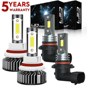 LED Headlights 9007 + Fog Light 9006 Bulbs Super Bright 6000K Xenon White DFQC - Picture 1 of 20