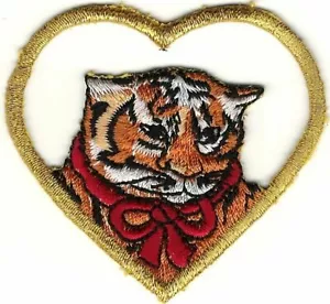 Jungle Safari Tiger with Red Bow in Heart Embroidery Patch - Picture 1 of 1