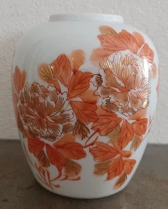 Vaso porcellana asiatica arancione oro e bianco disegno floreale alto 5,1" - Foto 1 di 24
