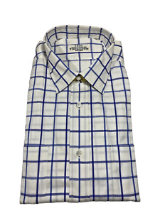 Fray Trillion Mens Blue Checkered Button Shirt 100% Cotton Made In Italy Size II