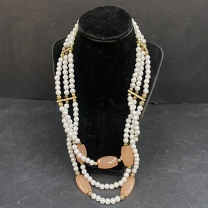 Vintage Kunstperlen klar Strass rosa Stein Strang klobig Statement Halskette - Bild 1 von 8