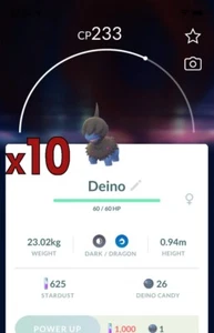 Pacchetto 10x Pokemon Deino!! Buone possibilità di fortuna e buona IV!! Go - Foto 1 di 1