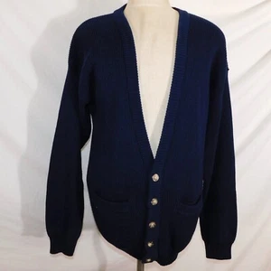 Vtg Eddie Bauer Mens L Fisherman Sweater Cardigan Blue V Neck 90s Grandpa Chunky - Picture 1 of 6