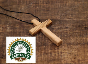 2" Collier plat croix bois d'olivier pendentif en bois Jérusalem Bethléem Terre Sainte
