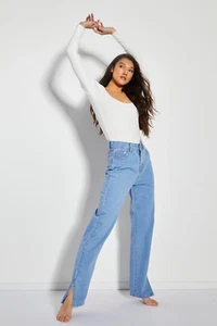 Jeans donna glamour blu candeggina brillante vita alta gamba dritta - Foto 1 di 8