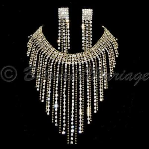 Parure de bijoux "Séduction" collier doré boucles d'oreilles clou cristal clair - Photo 1/1