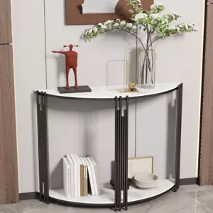 Half-moon Marble Console Table 2-Tiers Narrow Entryway Table with Storage Shelf - Picture 1 of 16