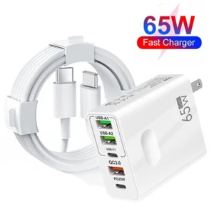 For Samsung A15 A25 A14 A13 A53 A71 65W USB-C PD Fast Wall Charger Type C Cable - Picture 1 of 18