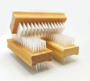 3 x Double-Sided Wooden Nail Scrubbing Brush Soft Cleaning Bristles Manicure - Picture 1 of 5