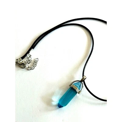 Collar mujer zafiro azul piedra colgante hexagonal forma cuarzo vidrio Foto 1 de 4