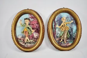 VINTAGE 2pc "EMPIRE" 3D wall decor- Victorian boy and girl- Made In ITALY-RARE - Picture 1 of 11