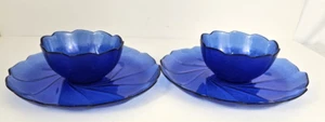 4 Stück Arcoroc France Blau Wirbel 2-9,5" Überbackene Strukturglas Teller 2 Schalen 💙 - Bild 1 von 11