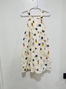 OEUF NWOT Girls' Ivory Neutral Printed Sleeveless Strap Linen  Dress Size 4-5