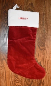 Pottery Barn Classic Velvet Stocking Red Hailey Monogram NEW NWT Medium - Picture 1 of 3