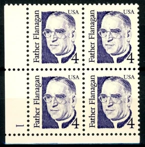 FATHER FLANAGAN Large Block Tagged Plate Block of 4 Pl 1 MNH Scott's 2171 LL - Picture 1 of 2