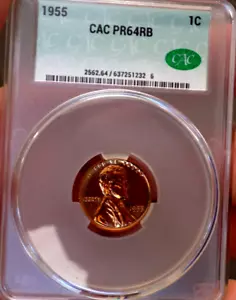 LINCOLN WHEAT CENT 1955 CAC PR 64RB NICE PROOF RED TO RED BROWN CENT - Picture 1 of 3