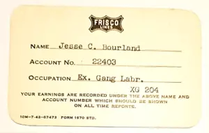 Frisco Lines Jasse Bourland Ex Gang Labr biglietto del treno carta guadagni - Foto 1 di 2