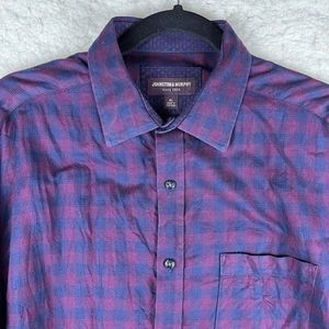 Johnston Murphy Mens XL Plaid Red Purple Button Up Shirt LS Cabincore Datenight - Picture 1 of 19