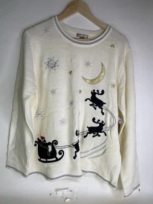 Suéter de Natal feminino malha trenó renas veado branco Papai Noel plus size XXL 2X - Imagem 1 de 4