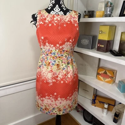 Tahari Womens A-Line Dress Sz 6P Coral  Multicolor Floral Lined Sleeveless Zip - Image 1 of 4