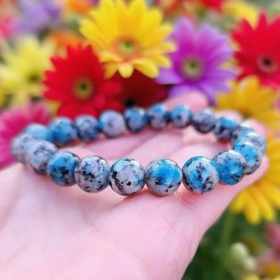 Brazalete elástico de piedras preciosas con cuentas de jaspe azurita natural K2 de 8 mm Foto 1 de 4