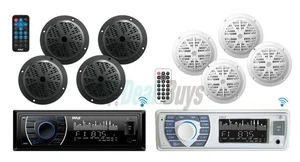 Pyle Bluetooth Marine Receiver Stereo & Speaker Kit 4 6.5” Waterproof Speakers - Picture 1 of 3
