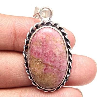 Pendant Rhodonite Gemstone Handmade Mother'Day Gift Silver Jewelry 2" - Image 1 of 4