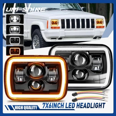 Pair 5x7 7x6 LED Headlights DRL Turn Signal Z Shaped Beam for Jeep Cherokee XJ - Image 1 of 4