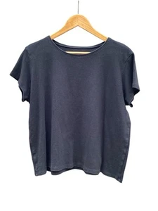 Top cuadrado cuello barco Eileen Fisher negro algodón orgánico talla L manga gorra usado en excelente estado - Imagen 1 de 4