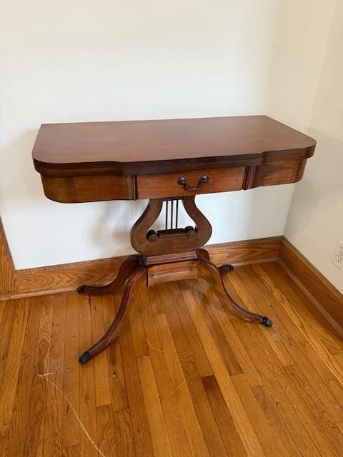 Victorian Style Mahogany Harp Lyre Console Table - Image 1 of 4