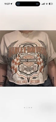 Camisa corta vintage Harley Davidson para mujer de una sola puntada cuello redondo talla mediana Foto 1 de 2