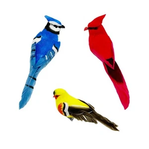 3pcs Clip On Artificial Birds Realistic Red Cardinal Blue Jay Birds Yellow Go... - Picture 1 of 7