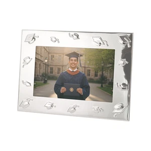 Graduation Metal 4x6 Picture Frame in Nickel Plated with 3D Hat Icons by Happ... - Picture 1 of 5